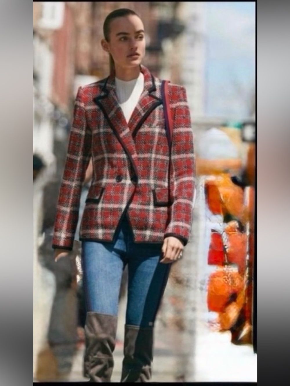 NWT VERONICA BEARD HARRIET CUTAWAY DICKEY BLAZER JACKET PLAID CHECK TWEED RED 2